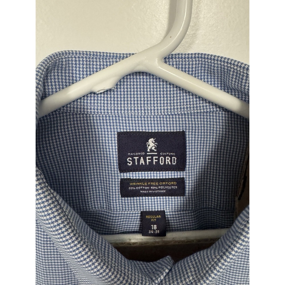 STAFFORD TRAVEL Wrinkle Free Oxford Fitted 18 34 - 35 Long Sleeve Button Down - Picture 2 of 7